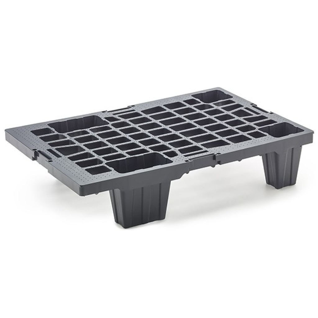 Nestable plastic pallets saving warehouse space